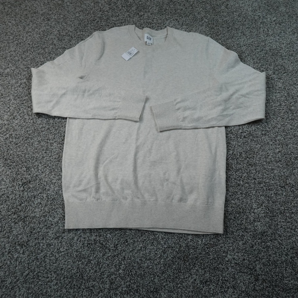 NEW Gap Sweater Mens S Beige Cream White Crewneck Knit Pullover Soft Cozy Warm